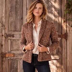 J. Jill SZ XL Italian Yarn Wool Alpaca Blend Open Short Cardigan Brown Multi